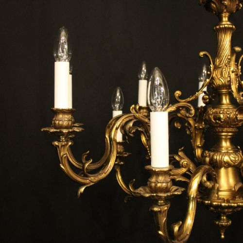 FRENCH GILDED BRONZE 12 LIGHT DOUBLE TIERED ANTIQUE CHANDELIER - ADDITIONAL PHOTO 8