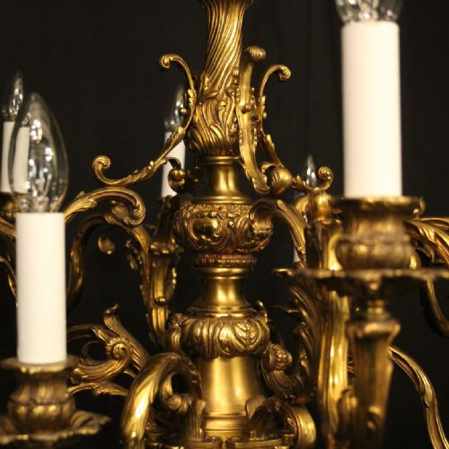 FRENCH GILDED BRONZE 12 LIGHT DOUBLE TIERED ANTIQUE CHANDELIER - ADDITIONAL PHOTO 9