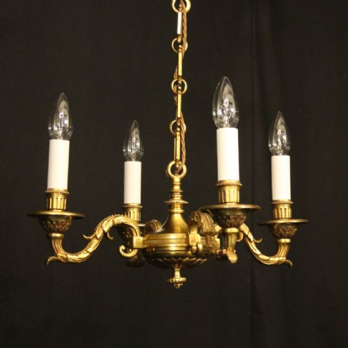 french gilded bronze 4 light antique chandelier - CATEGORY: ANTIQUE LIGHTING - DATED 1920