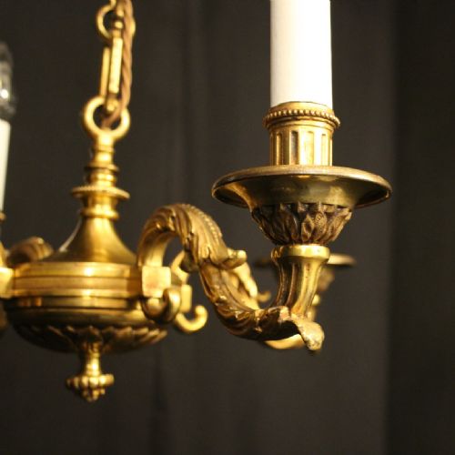 FRENCH GILDED BRONZE 4 LIGHT ANTIQUE CHANDELIER - ADDITIONAL PHOTO 1