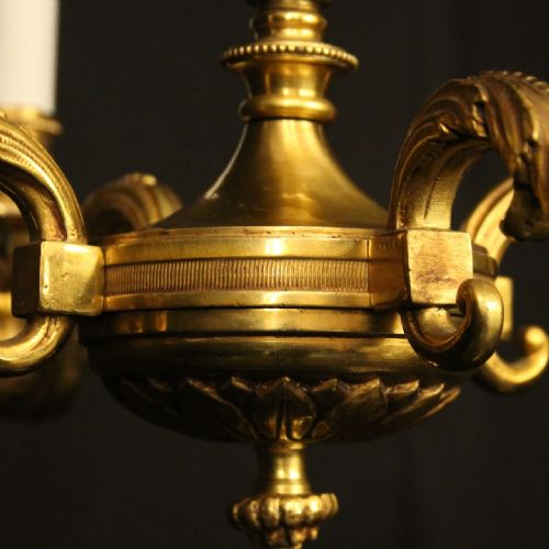 FRENCH GILDED BRONZE 4 LIGHT ANTIQUE CHANDELIER - ADDITIONAL PHOTO 4
