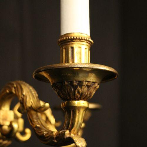 FRENCH GILDED BRONZE 4 LIGHT ANTIQUE CHANDELIER - ADDITIONAL PHOTO 5