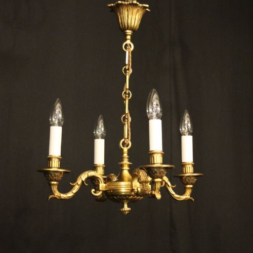 FRENCH GILDED BRONZE 4 LIGHT ANTIQUE CHANDELIER - ADDITIONAL PHOTO 8