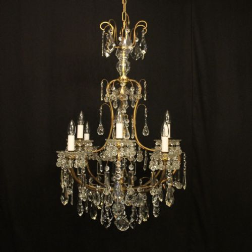 french gilded 9 light antique birdcage crystal chandelier - CATEGORY: ANTIQUE LIGHTING - DATED 1920