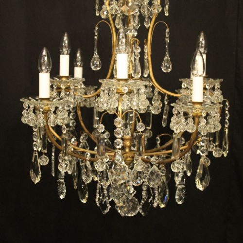 FRENCH GILDED 9 LIGHT ANTIQUE BIRDCAGE CRYSTAL CHANDELIER - ADDITIONAL PHOTO 1
