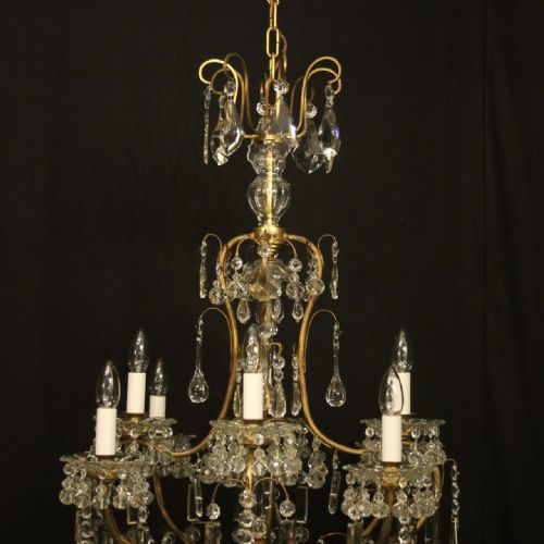 FRENCH GILDED 9 LIGHT ANTIQUE BIRDCAGE CRYSTAL CHANDELIER - ADDITIONAL PHOTO 2