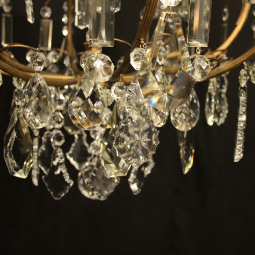 FRENCH GILDED 9 LIGHT ANTIQUE BIRDCAGE CRYSTAL CHANDELIER - ADDITIONAL PHOTO 4