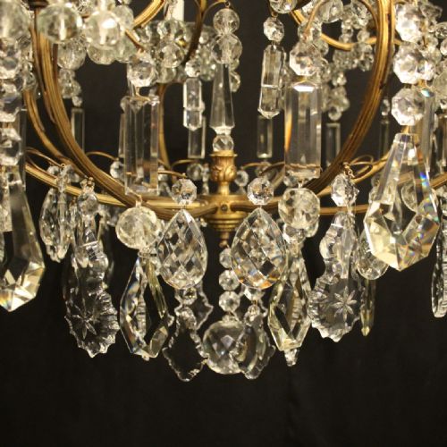 FRENCH GILDED 9 LIGHT ANTIQUE BIRDCAGE CRYSTAL CHANDELIER - ADDITIONAL PHOTO 6
