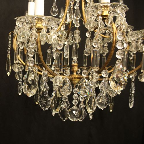FRENCH GILDED 9 LIGHT ANTIQUE BIRDCAGE CRYSTAL CHANDELIER - ADDITIONAL PHOTO 7
