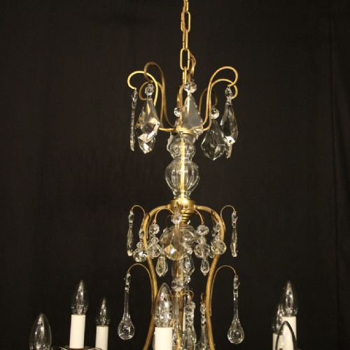 FRENCH GILDED 9 LIGHT ANTIQUE BIRDCAGE CRYSTAL CHANDELIER - ADDITIONAL PHOTO 8
