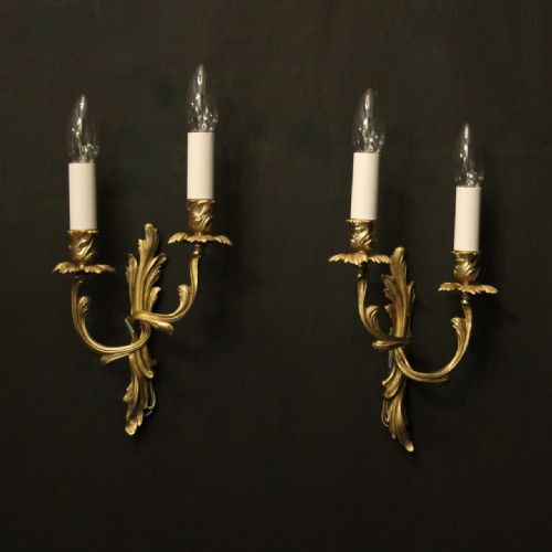 french pair of gilded twin arm antique wall lights - CATEGORY: ANTIQUE LIGHTING - DATED 1920