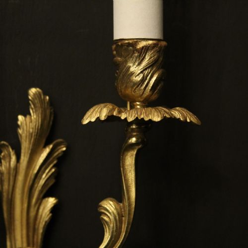 FRENCH PAIR OF GILDED TWIN ARM ANTIQUE WALL LIGHTS - ADDITIONAL PHOTO 4