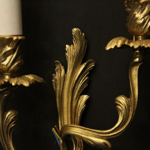 FRENCH PAIR OF GILDED TWIN ARM ANTIQUE WALL LIGHTS - ADDITIONAL PHOTO 5