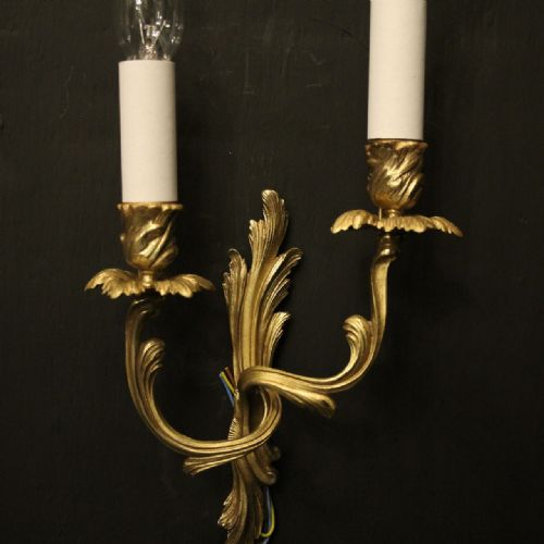 FRENCH PAIR OF GILDED TWIN ARM ANTIQUE WALL LIGHTS - ADDITIONAL PHOTO 6