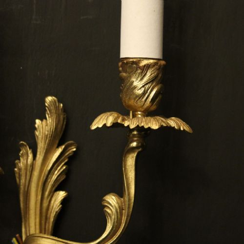 FRENCH PAIR OF GILDED TWIN ARM ANTIQUE WALL LIGHTS - ADDITIONAL PHOTO 7