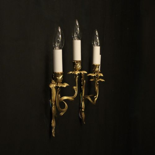 FRENCH PAIR OF GILDED TWIN ARM ANTIQUE WALL LIGHTS - ADDITIONAL PHOTO 9