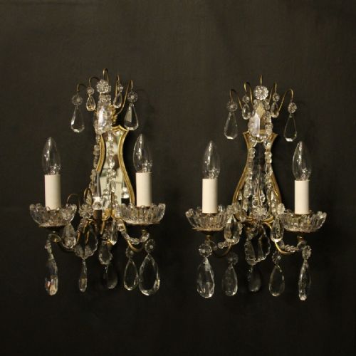 french pair of gilded crystal antique girandoles - CATEGORY: ANTIQUE LIGHTING - DATED 1920