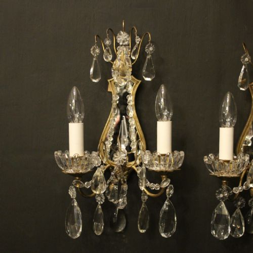 FRENCH PAIR OF GILDED CRYSTAL ANTIQUE GIRANDOLES - ADDITIONAL PHOTO 1