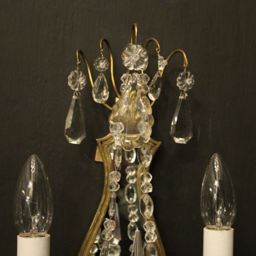 FRENCH PAIR OF GILDED CRYSTAL ANTIQUE GIRANDOLES - ADDITIONAL PHOTO 2