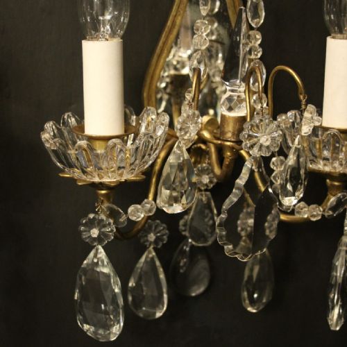 FRENCH PAIR OF GILDED CRYSTAL ANTIQUE GIRANDOLES - ADDITIONAL PHOTO 3