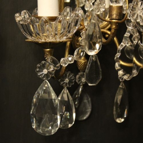 FRENCH PAIR OF GILDED CRYSTAL ANTIQUE GIRANDOLES - ADDITIONAL PHOTO 4