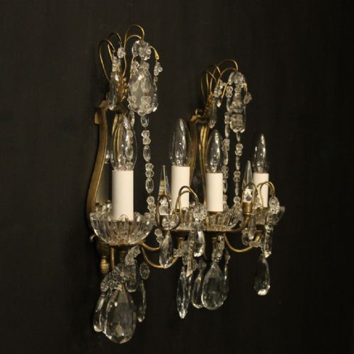 FRENCH PAIR OF GILDED CRYSTAL ANTIQUE GIRANDOLES - ADDITIONAL PHOTO 9