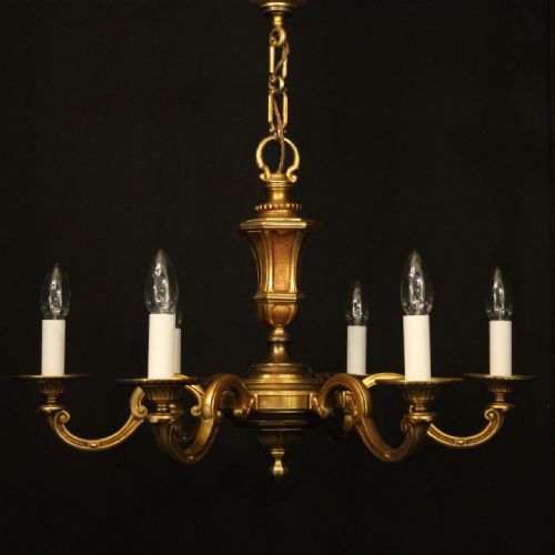 french gilded bronze 6 light antique chandelier - CATEGORY: ANTIQUE LIGHTING - DATED 1920