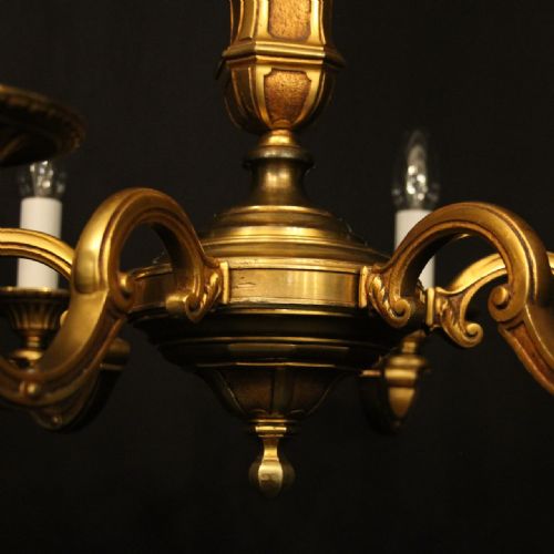 FRENCH GILDED BRONZE 6 LIGHT ANTIQUE CHANDELIER - ADDITIONAL PHOTO 2