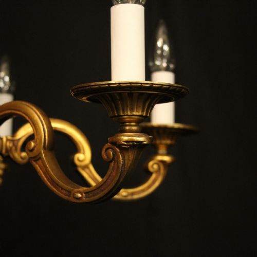 FRENCH GILDED BRONZE 6 LIGHT ANTIQUE CHANDELIER - ADDITIONAL PHOTO 4