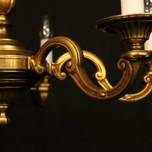 FRENCH GILDED BRONZE 6 LIGHT ANTIQUE CHANDELIER - ADDITIONAL PHOTO 7
