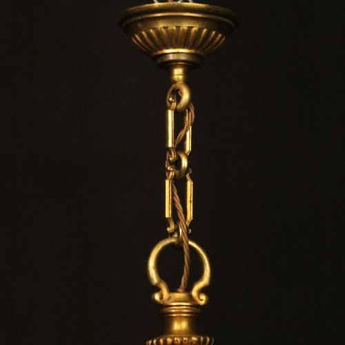 FRENCH GILDED BRONZE 6 LIGHT ANTIQUE CHANDELIER - ADDITIONAL PHOTO 9