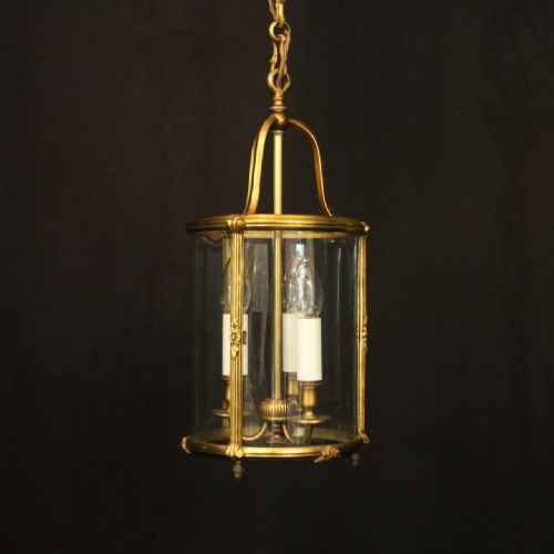 french gilded triple light convex antique lantern - CATEGORY: ANTIQUE LIGHTING - DATED 1910