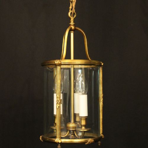FRENCH GILDED TRIPLE LIGHT CONVEX ANTIQUE LANTERN - ADDITIONAL PHOTO 1
