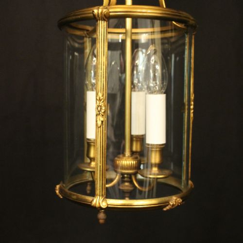 FRENCH GILDED TRIPLE LIGHT CONVEX ANTIQUE LANTERN - ADDITIONAL PHOTO 2