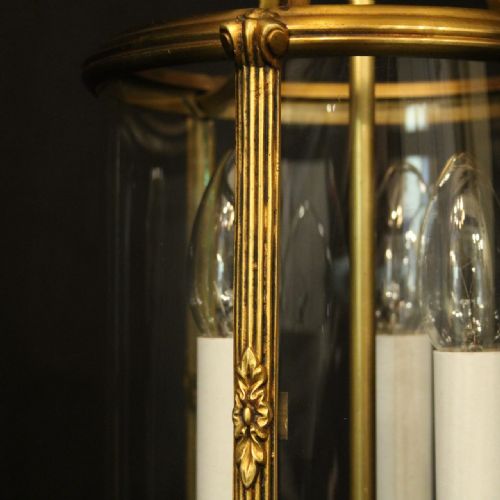 FRENCH GILDED TRIPLE LIGHT CONVEX ANTIQUE LANTERN - ADDITIONAL PHOTO 3