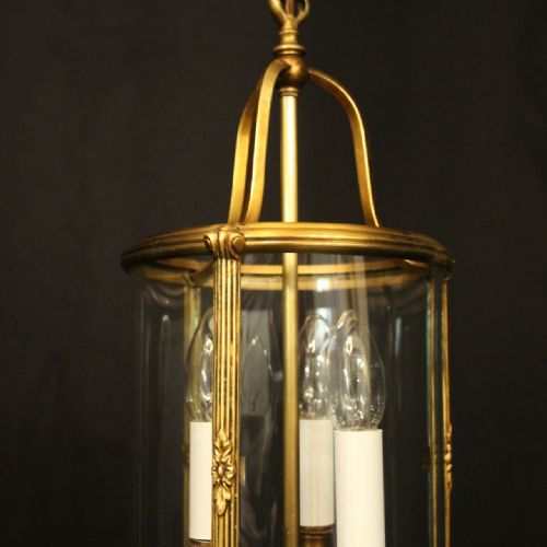 FRENCH GILDED TRIPLE LIGHT CONVEX ANTIQUE LANTERN - ADDITIONAL PHOTO 4