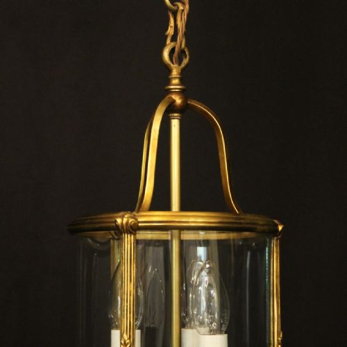 FRENCH GILDED TRIPLE LIGHT CONVEX ANTIQUE LANTERN - ADDITIONAL PHOTO 5