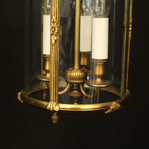 FRENCH GILDED TRIPLE LIGHT CONVEX ANTIQUE LANTERN - ADDITIONAL PHOTO 6