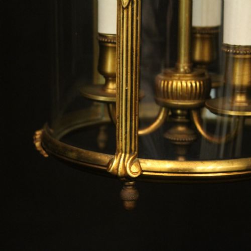 FRENCH GILDED TRIPLE LIGHT CONVEX ANTIQUE LANTERN - ADDITIONAL PHOTO 8