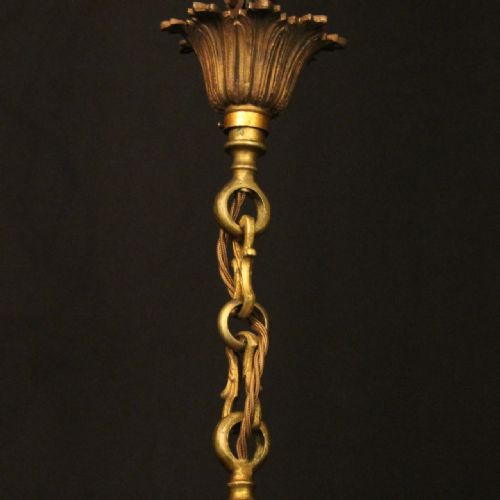 FRENCH GILDED TRIPLE LIGHT CONVEX ANTIQUE LANTERN - ADDITIONAL PHOTO 9