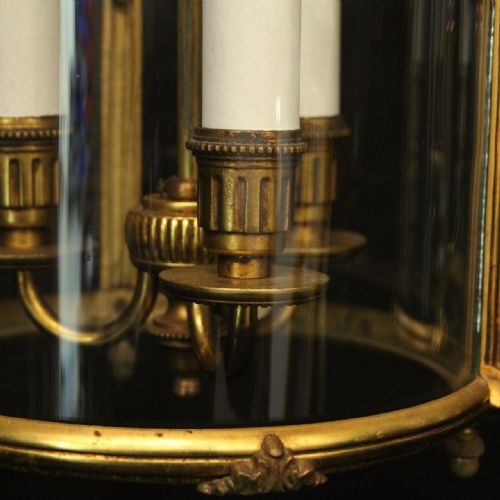 FRENCH PAIR OF GILDED BRONZE TRIPLE LIGHT ANTIQUE HALL LANTERNS - ADDITIONAL PHOTO 3