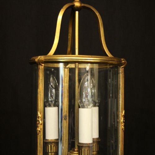 FRENCH PAIR OF GILDED BRONZE TRIPLE LIGHT ANTIQUE HALL LANTERNS - ADDITIONAL PHOTO 6