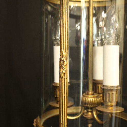 FRENCH PAIR OF GILDED BRONZE TRIPLE LIGHT ANTIQUE HALL LANTERNS - ADDITIONAL PHOTO 7
