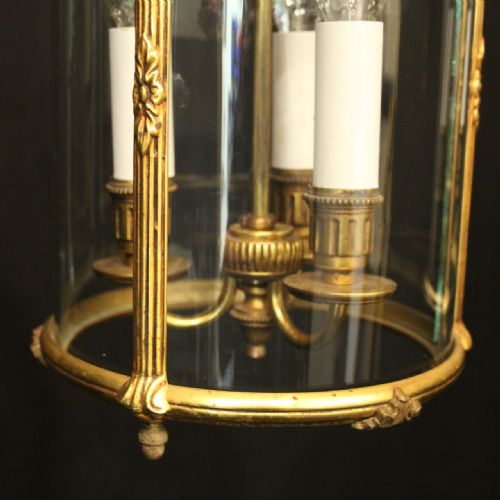 FRENCH PAIR OF GILDED BRONZE TRIPLE LIGHT ANTIQUE HALL LANTERNS - ADDITIONAL PHOTO 8
