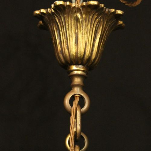 FRENCH PAIR OF GILDED BRONZE TRIPLE LIGHT ANTIQUE HALL LANTERNS - ADDITIONAL PHOTO 9