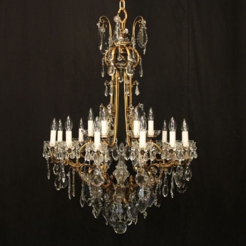 quality french 18 light gilded bronze crystal antique chandelier - CATEGORY: ANTIQUE LIGHTING - DATED 1900