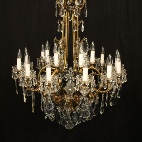 QUALITY FRENCH 18 LIGHT GILDED BRONZE CRYSTAL ANTIQUE CHANDELIER - ADDITIONAL PHOTO 1