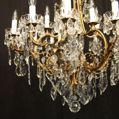 QUALITY FRENCH 18 LIGHT GILDED BRONZE CRYSTAL ANTIQUE CHANDELIER - ADDITIONAL PHOTO 4
