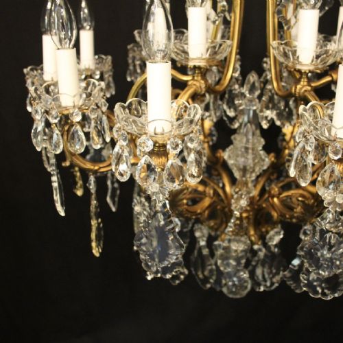 QUALITY FRENCH 18 LIGHT GILDED BRONZE CRYSTAL ANTIQUE CHANDELIER - ADDITIONAL PHOTO 6