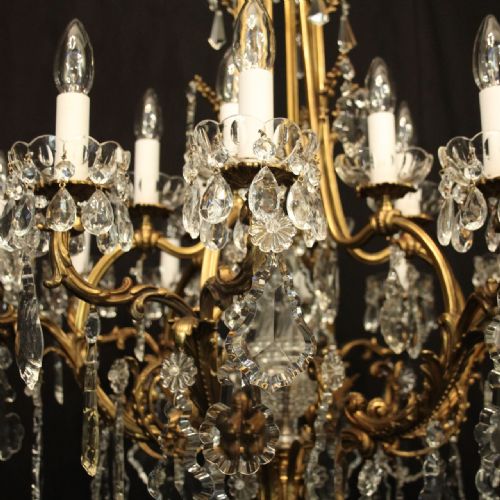 QUALITY FRENCH 18 LIGHT GILDED BRONZE CRYSTAL ANTIQUE CHANDELIER - ADDITIONAL PHOTO 8